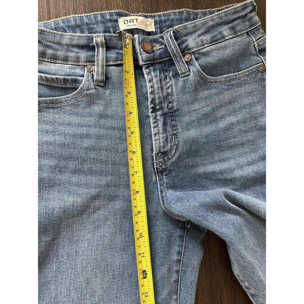 OAT Jeans Womens 4/27 Blue Mid Rise Wide Leg Crop Frayed Raw Hem Denim - Picture 5 of 9